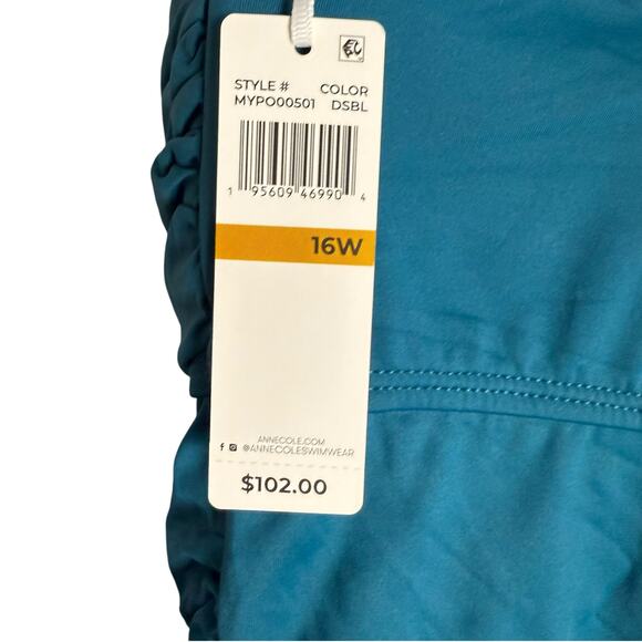 Anne Cole Twist Front Shirred One Piece Swimsuit in Deep Sea Blue Size 16W - Picture 12 of 13